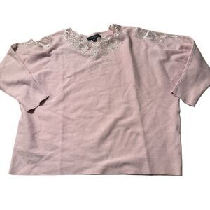 Ava Rose Pink Embellished Sweater with Silver Beaded Floral Design‎ 2XL